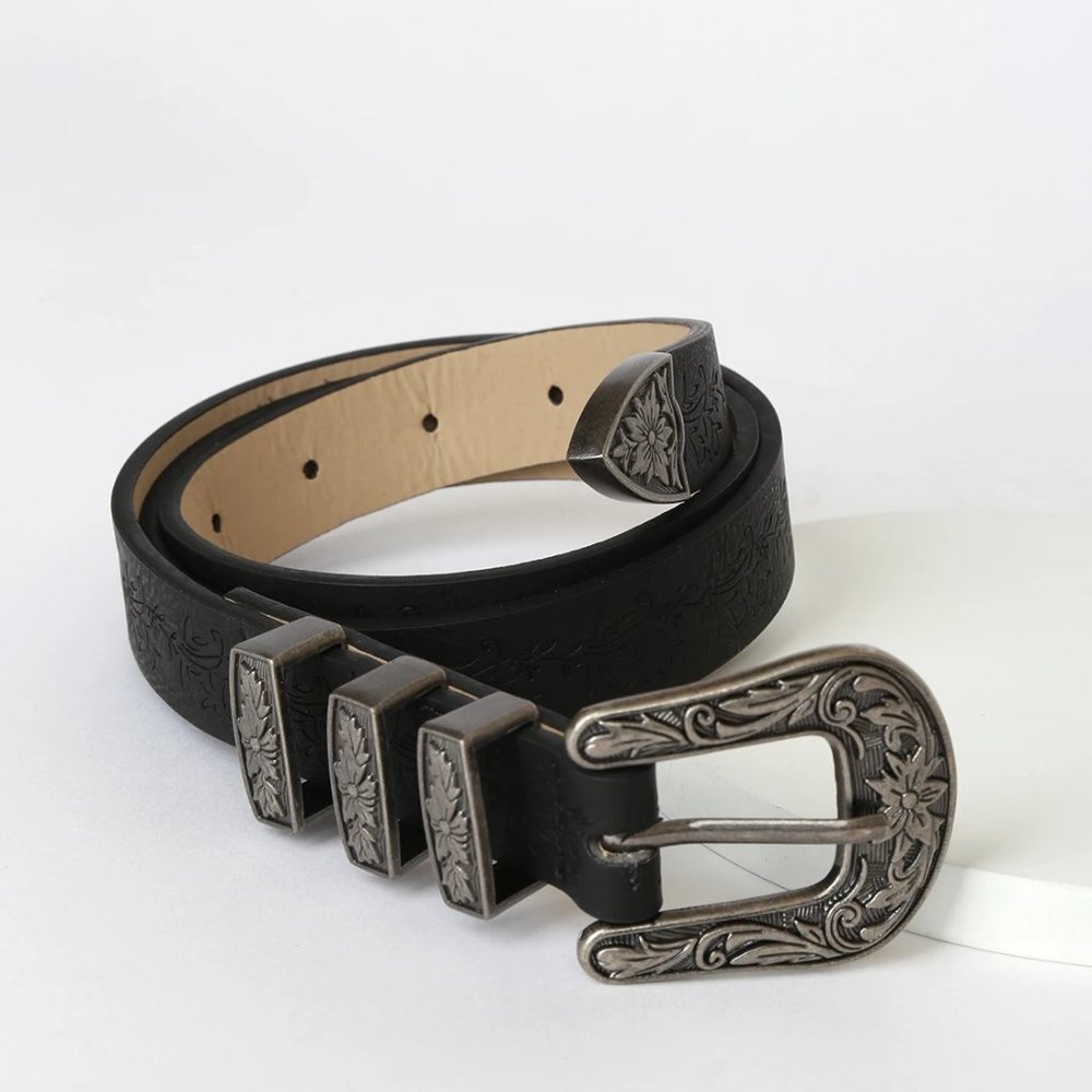 Wild Blooms Black Floral Embossed Belt